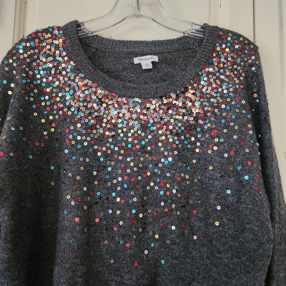 Westport Charcoal Sweater with Colorful sequin Accents.pit To Pit 22" - Picture 4 of 5